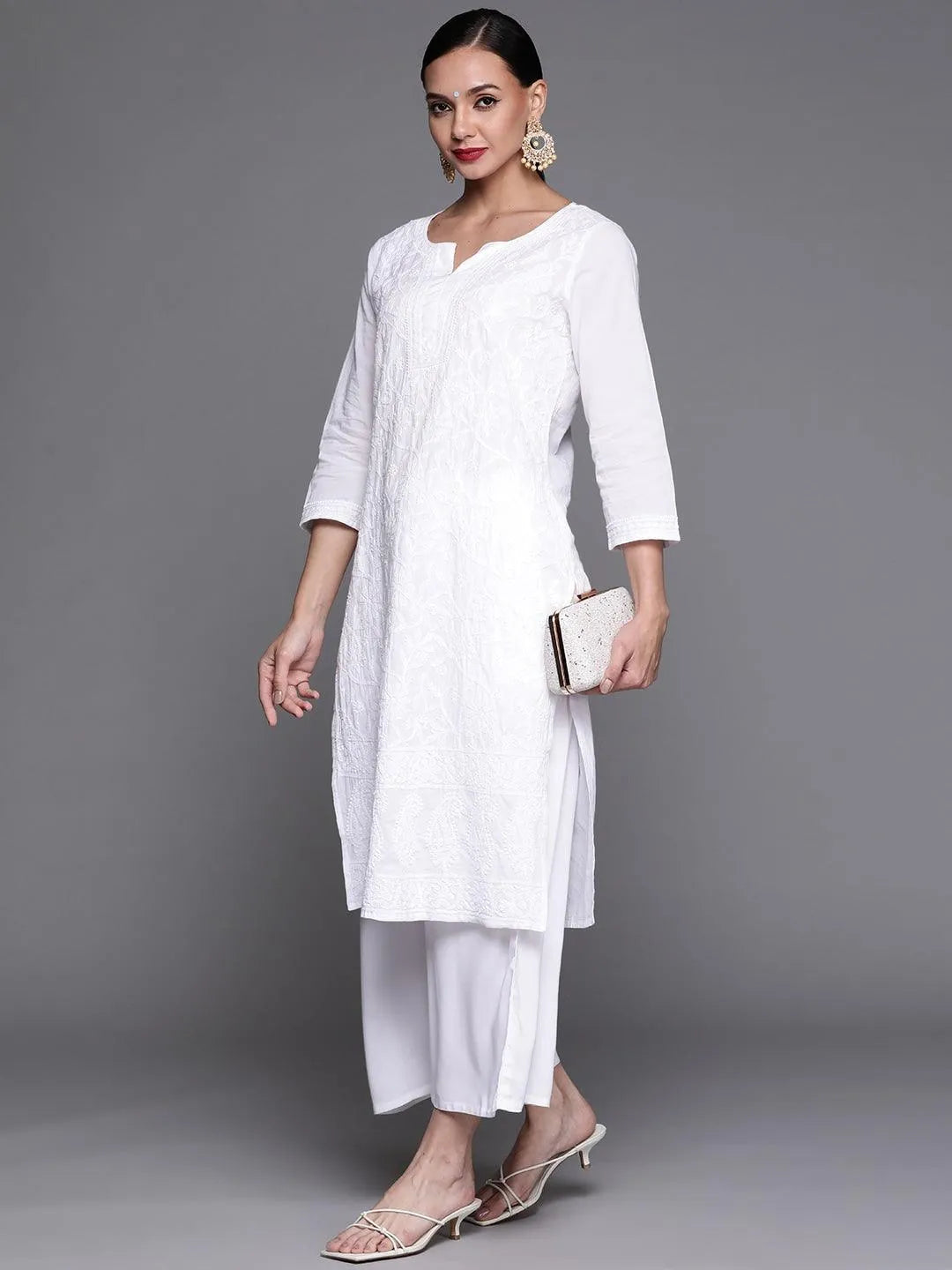 White Solid Rayon Palazzos - Libas 