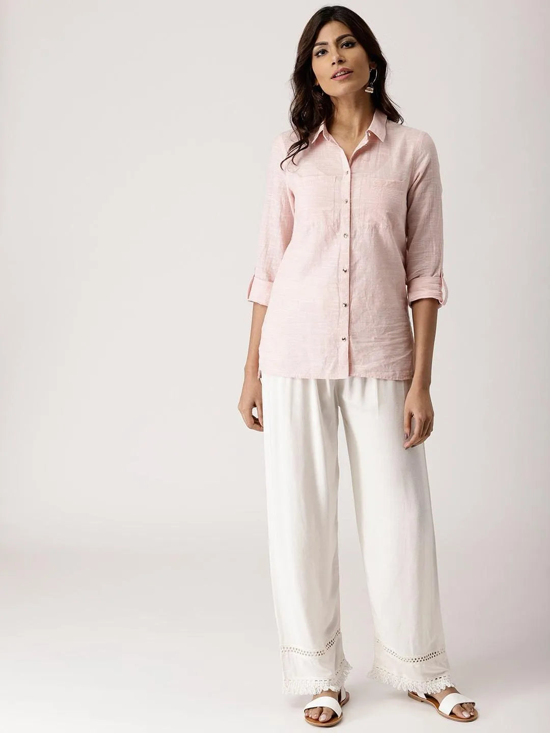 White Solid Rayon Palazzos - Libas 