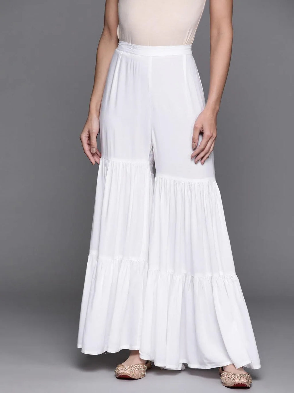 Buy White Solid Rayon Sharara Pants Online at Rs.629