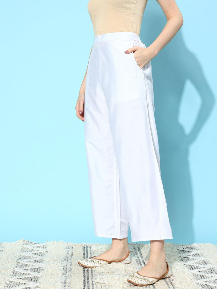 White Solid Silk Palazzos - Libas