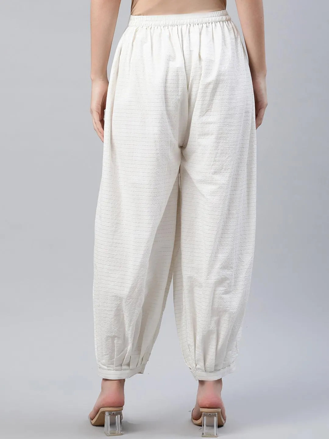 White Striped Cotton Salwar Pants - Libas