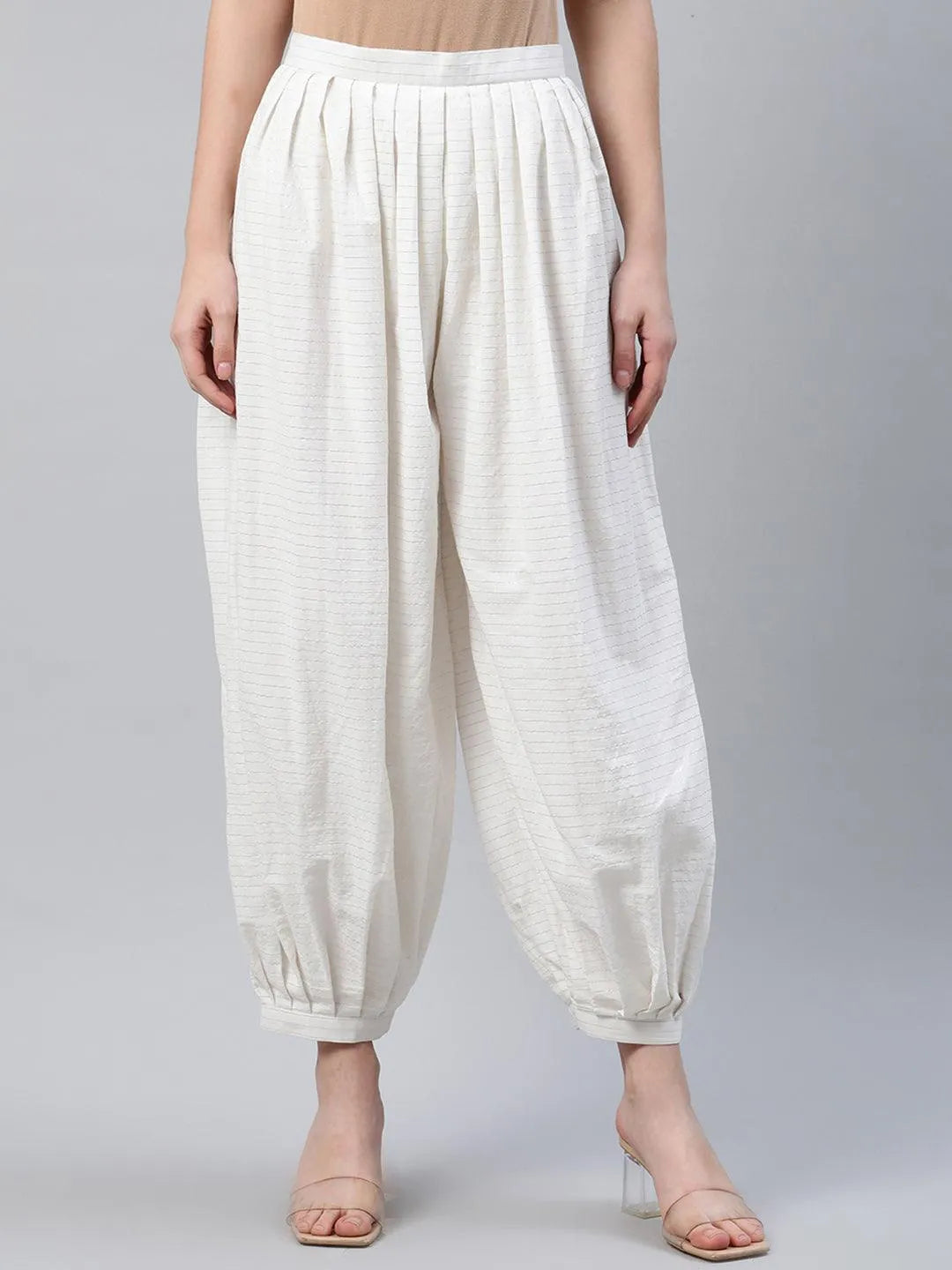 White Striped Cotton Salwar Pants - Libas 