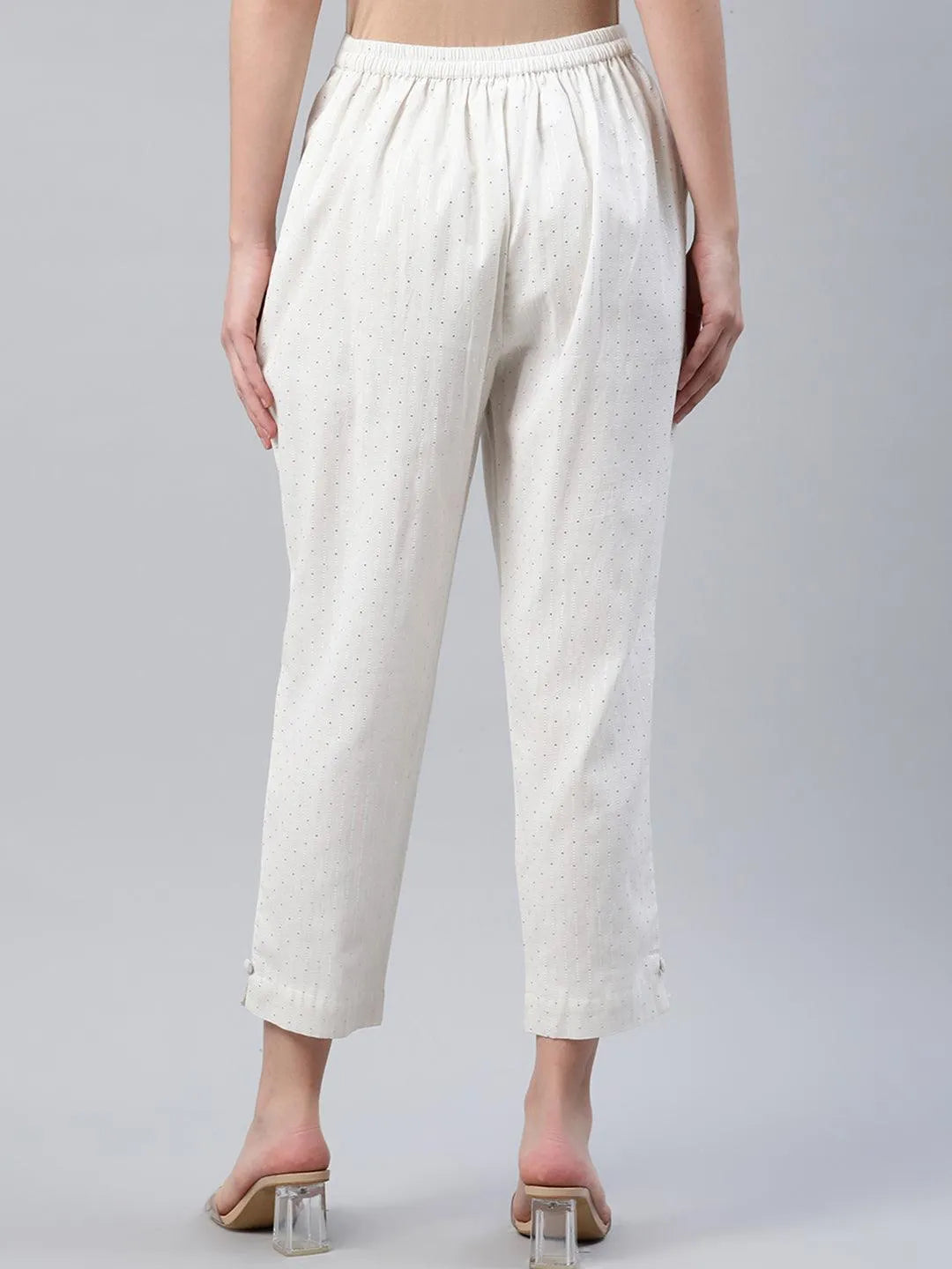 White Striped Cotton Trousers - Libas 