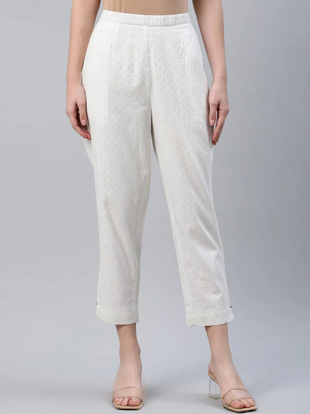 White Striped Cotton Trousers - Libas