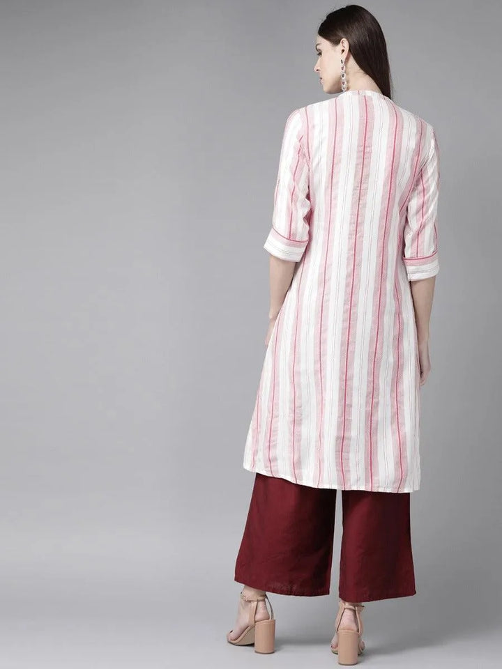 White Striped Rayon Kurta - Libas