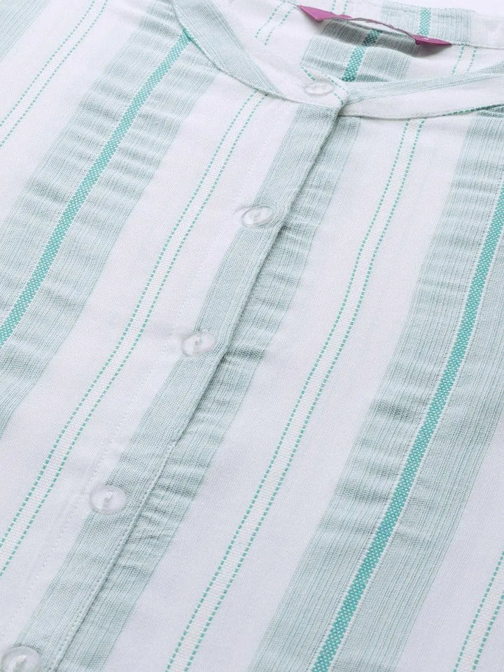 White Striped Rayon Kurta - Libas