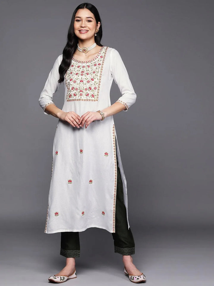 White Yoke Design Rayon Straight Kurta - Libas