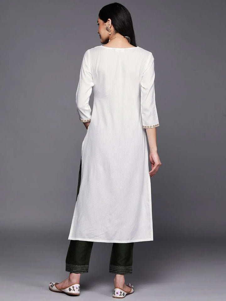 White Yoke Design Rayon Straight Kurta - Libas