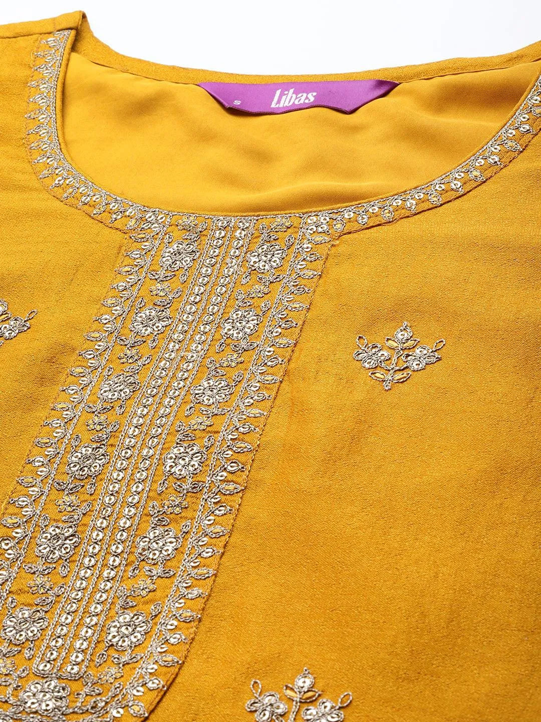 Yellow Embellished Silk Kurta - Libas