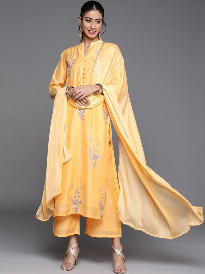 Yellow Embroidered Chanderi Silk Suit Set - Libas