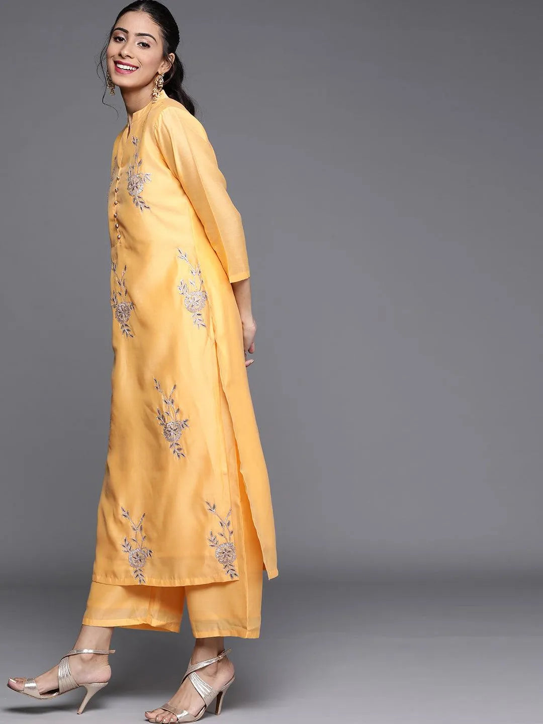 Yellow Embroidered Chanderi Silk Suit Set - Libas