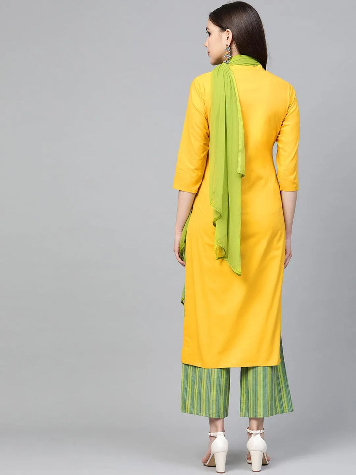 Yellow Embroidered Cotton Suit Set - Libas