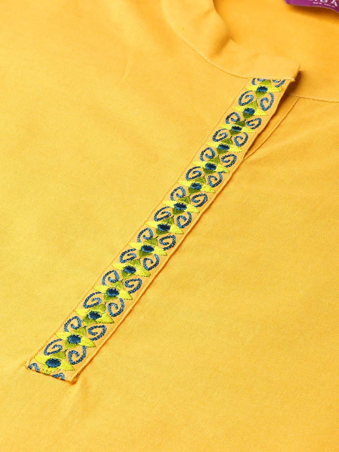 Yellow Embroidered Cotton Suit Set - Libas