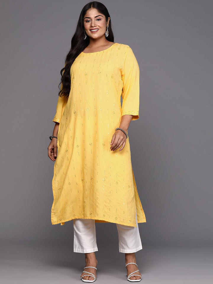 Yellow Embroidered Rayon Straight Kurta - Libas