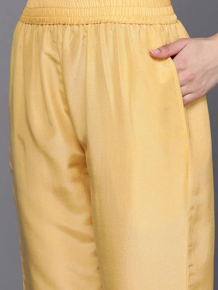 Yellow Embroidered Silk Blend Suit Set With Trousers - Libas