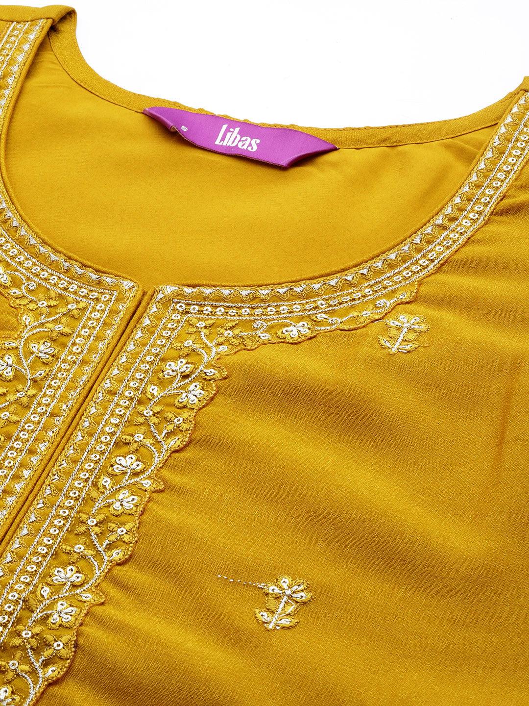 Yellow Embroidered Silk Straight Kurta