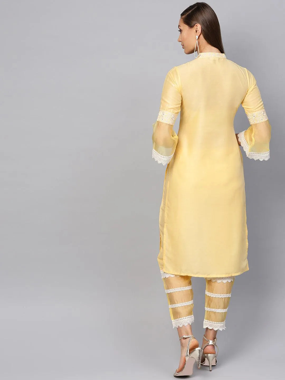 Yellow Embroidered Silk Kurta Set - Libas