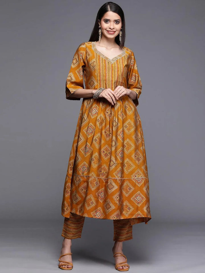 Yellow Printed Chanderi Silk Kurta - Libas