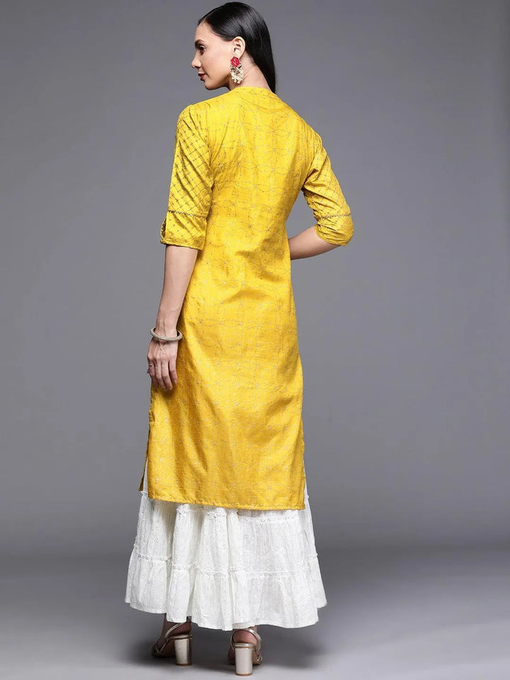 Yellow Printed Chanderi Silk Kurta - Libas