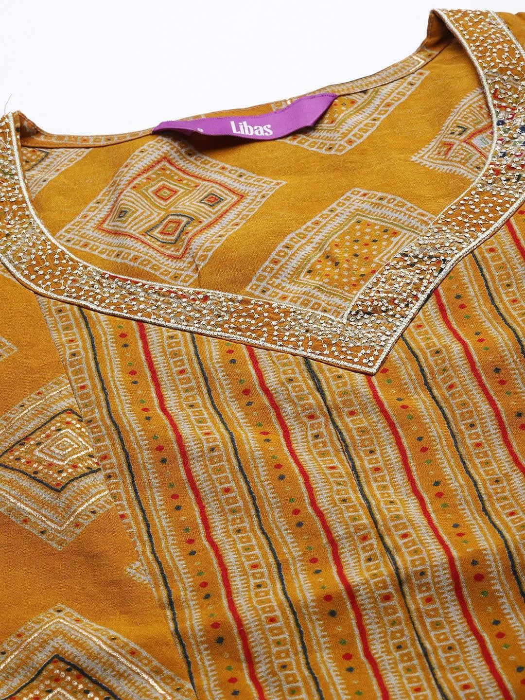 Yellow Printed Chanderi Silk Kurta - Libas