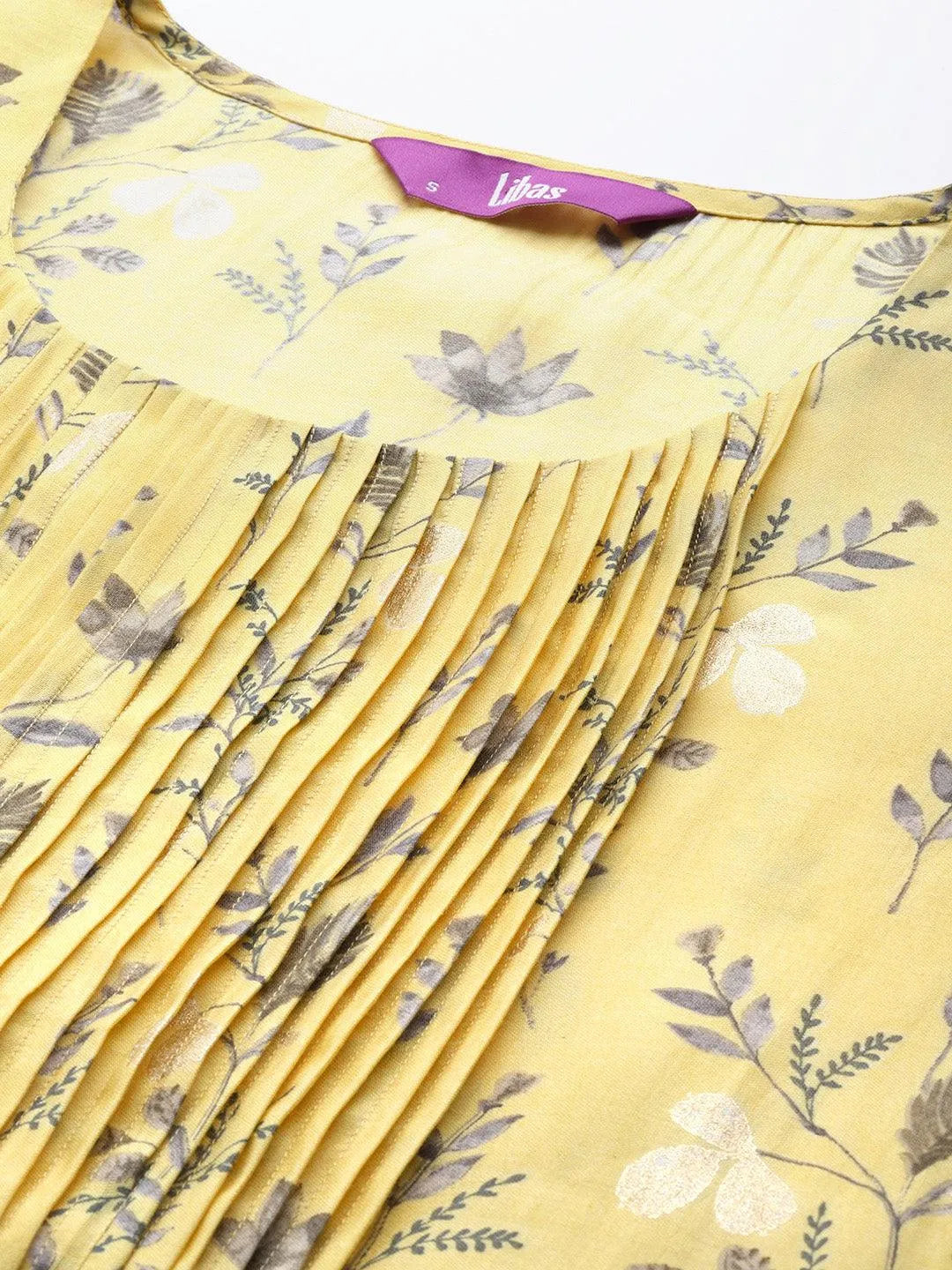 Yellow Printed Chanderi Silk Kurta - Libas