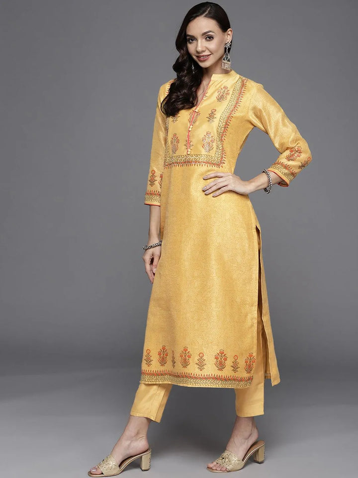 Yellow Printed Chanderi Silk Suit Set - Libas