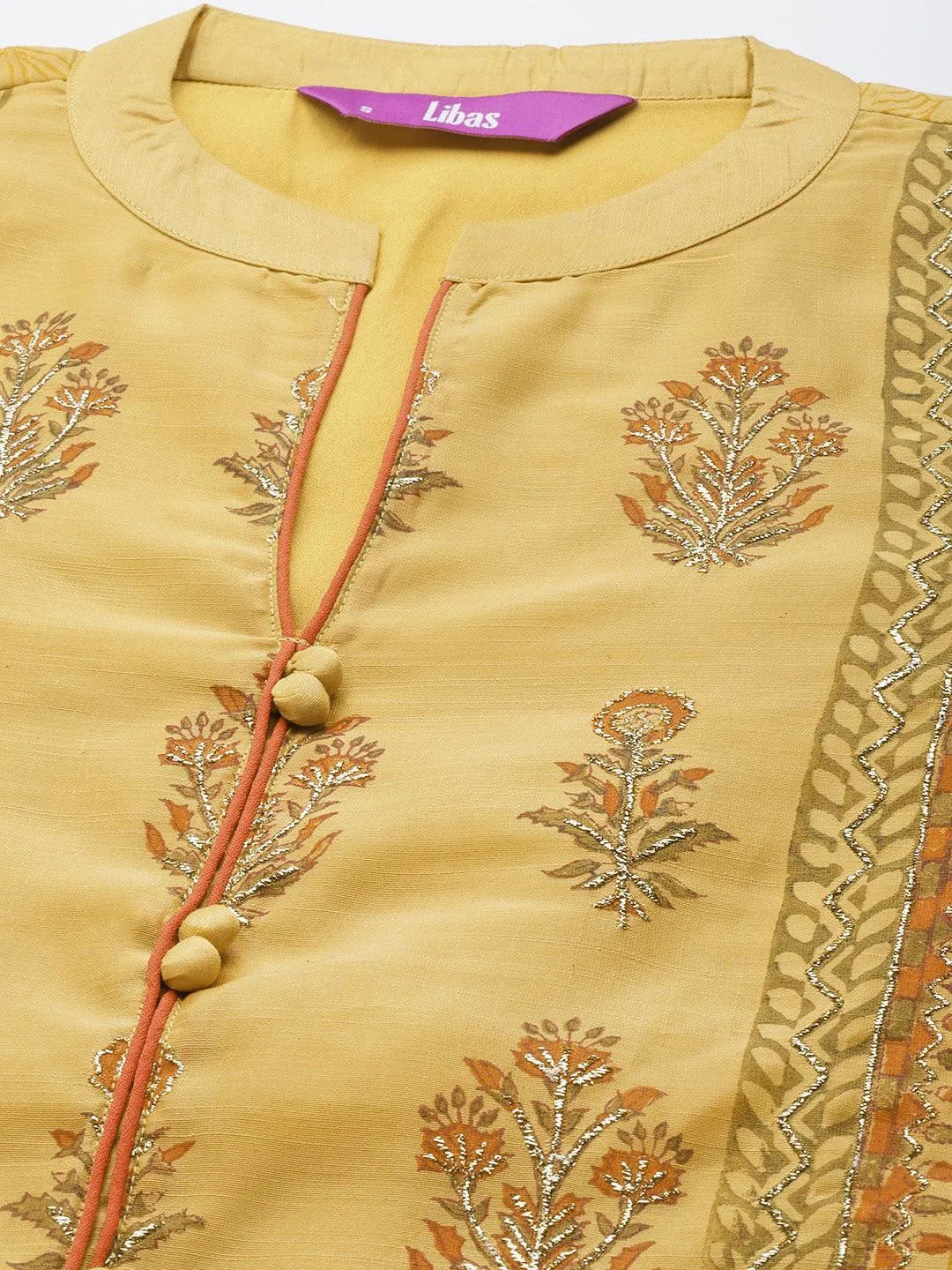 Yellow Printed Chanderi Silk Suit Set - Libas