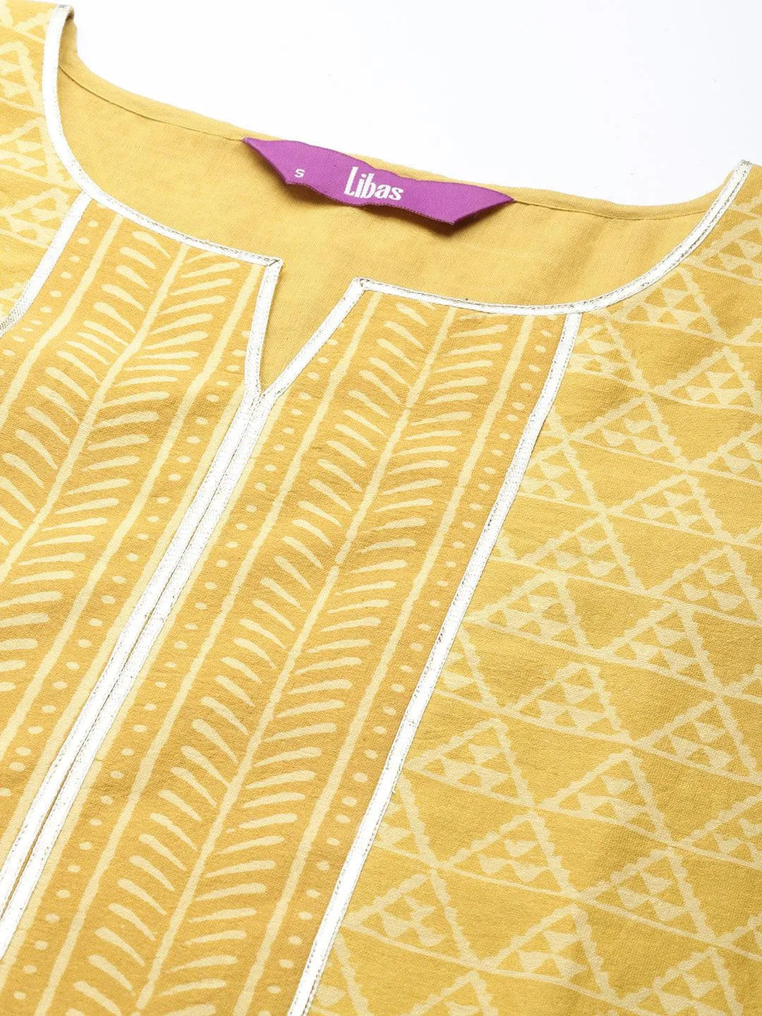 Yellow Printed Chanderi Silk Straight Suit Set - Libas 