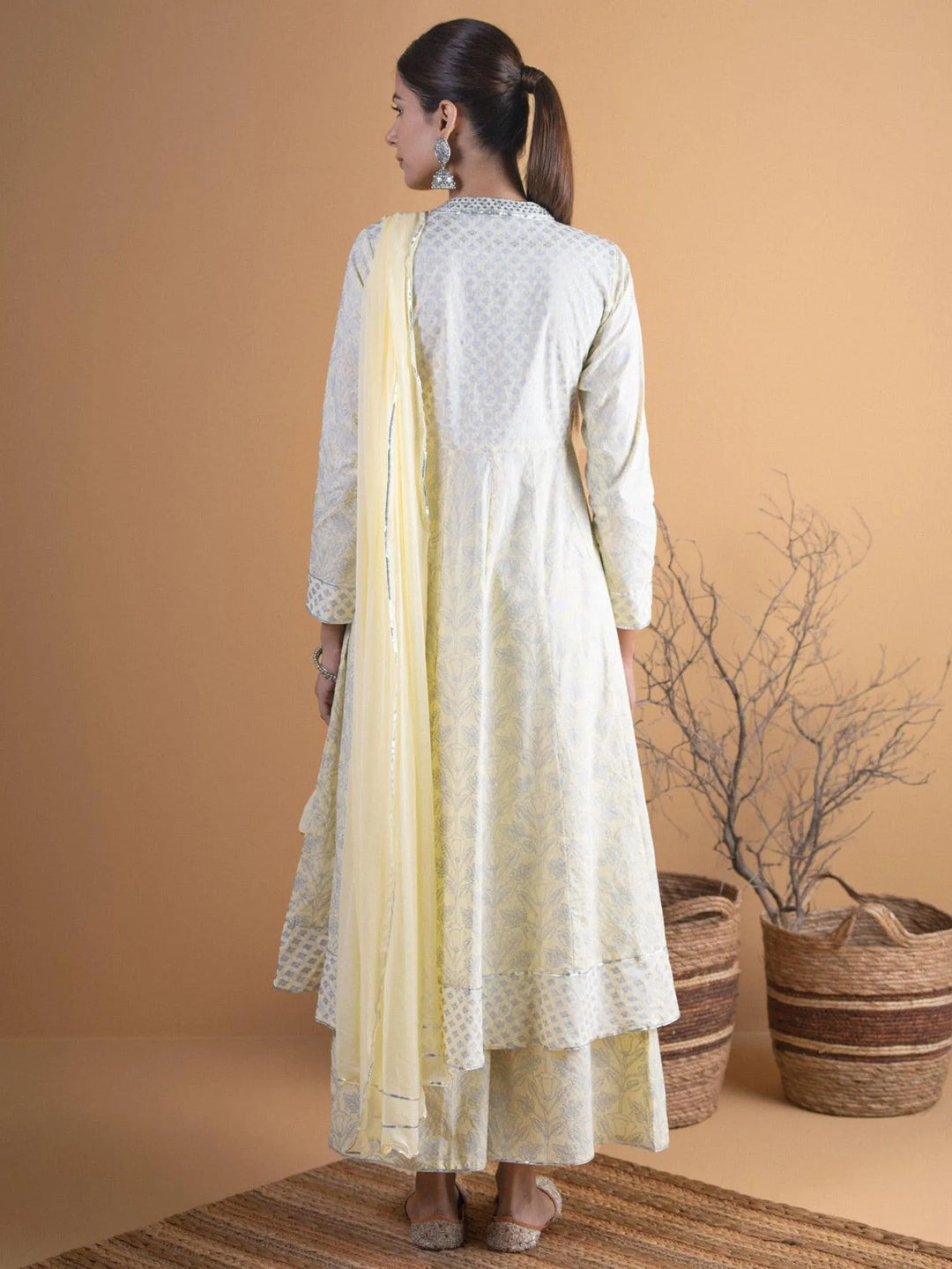 Pastel Yellow Printed Cotton Suit Set - Libas 