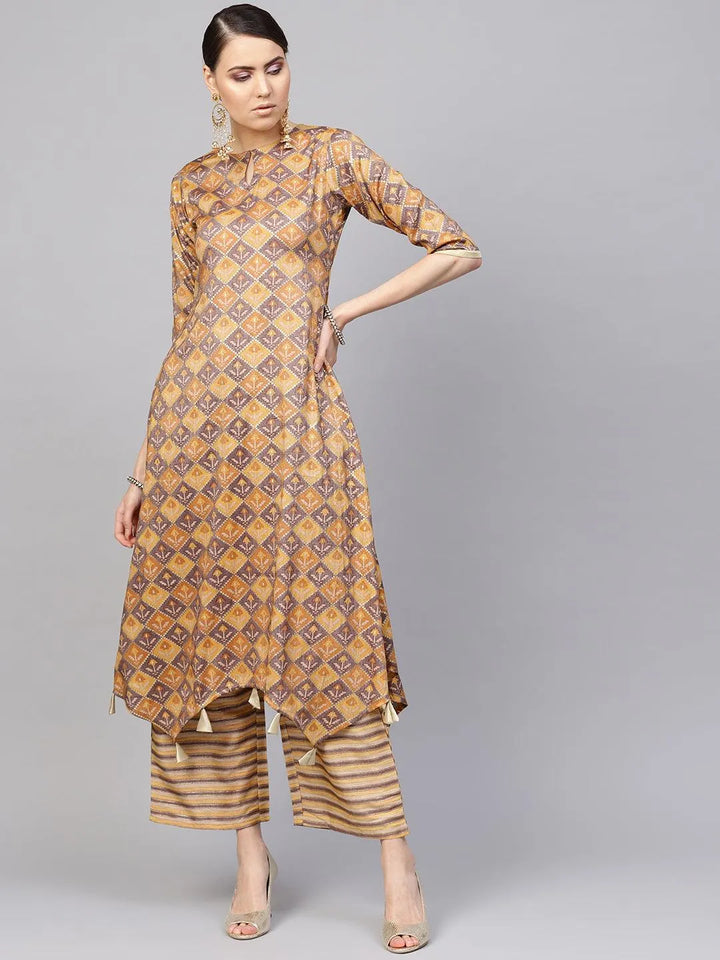 Yellow Printed Cotton Blend Kurta Set - Libas