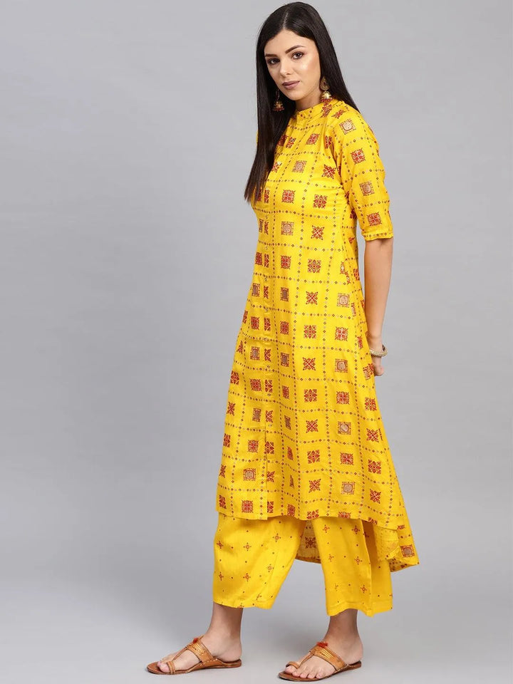 Yellow Printed Cotton Blend Kurta Set - Libas