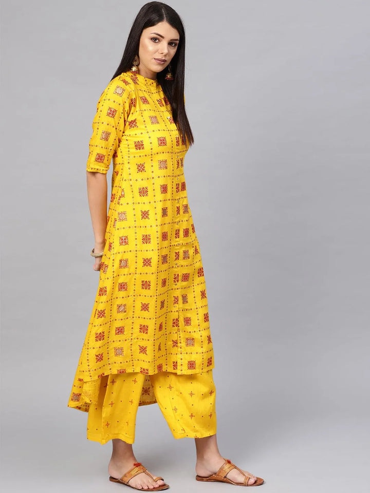 Yellow Printed Cotton Blend Kurta Set - Libas