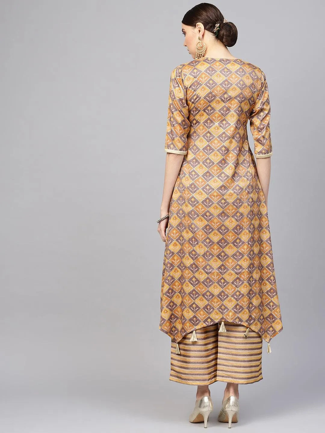 Yellow Printed Cotton Blend Kurta Set - Libas 