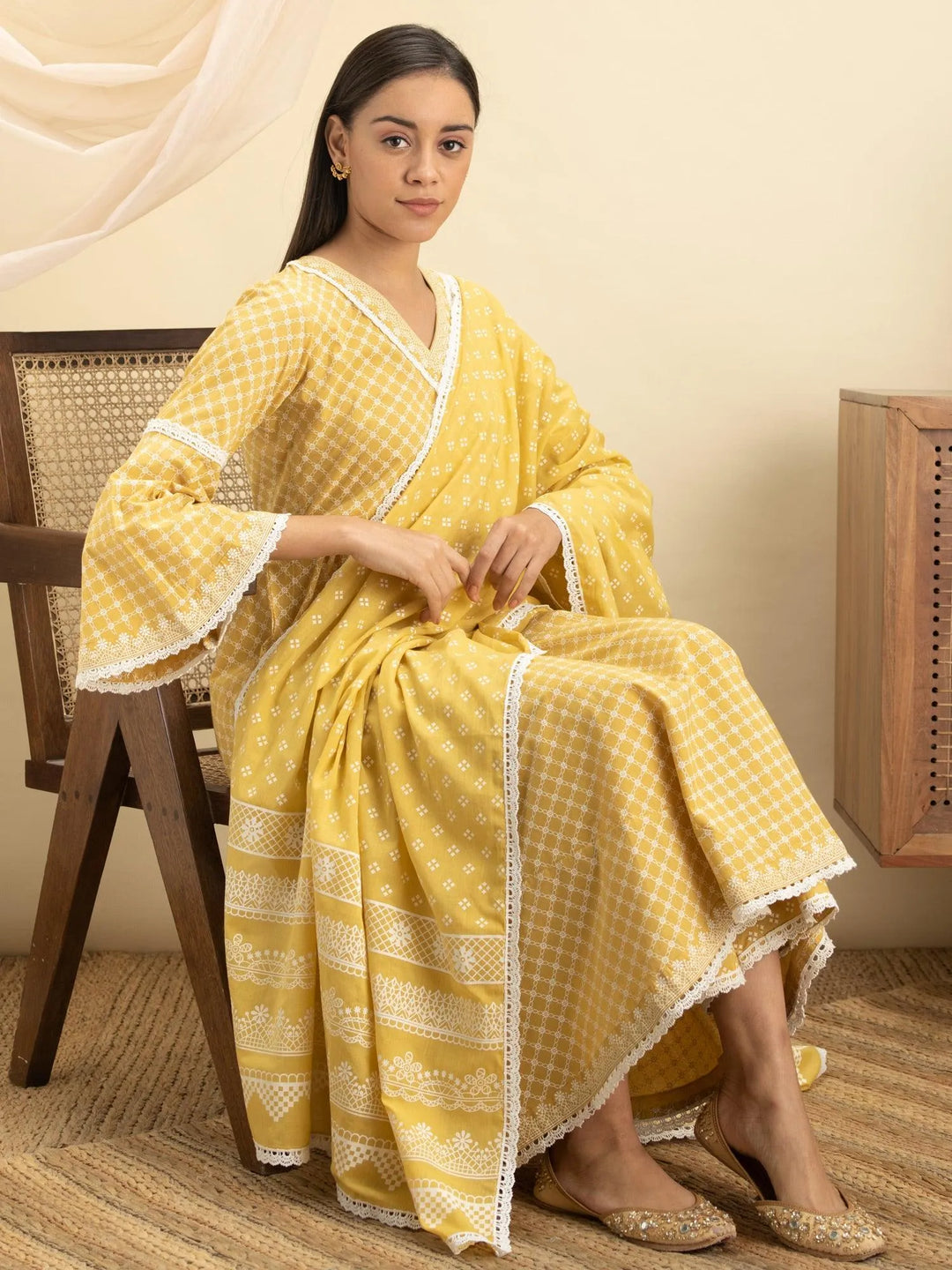 Yellow Printed Cotton Suit Set - Libas