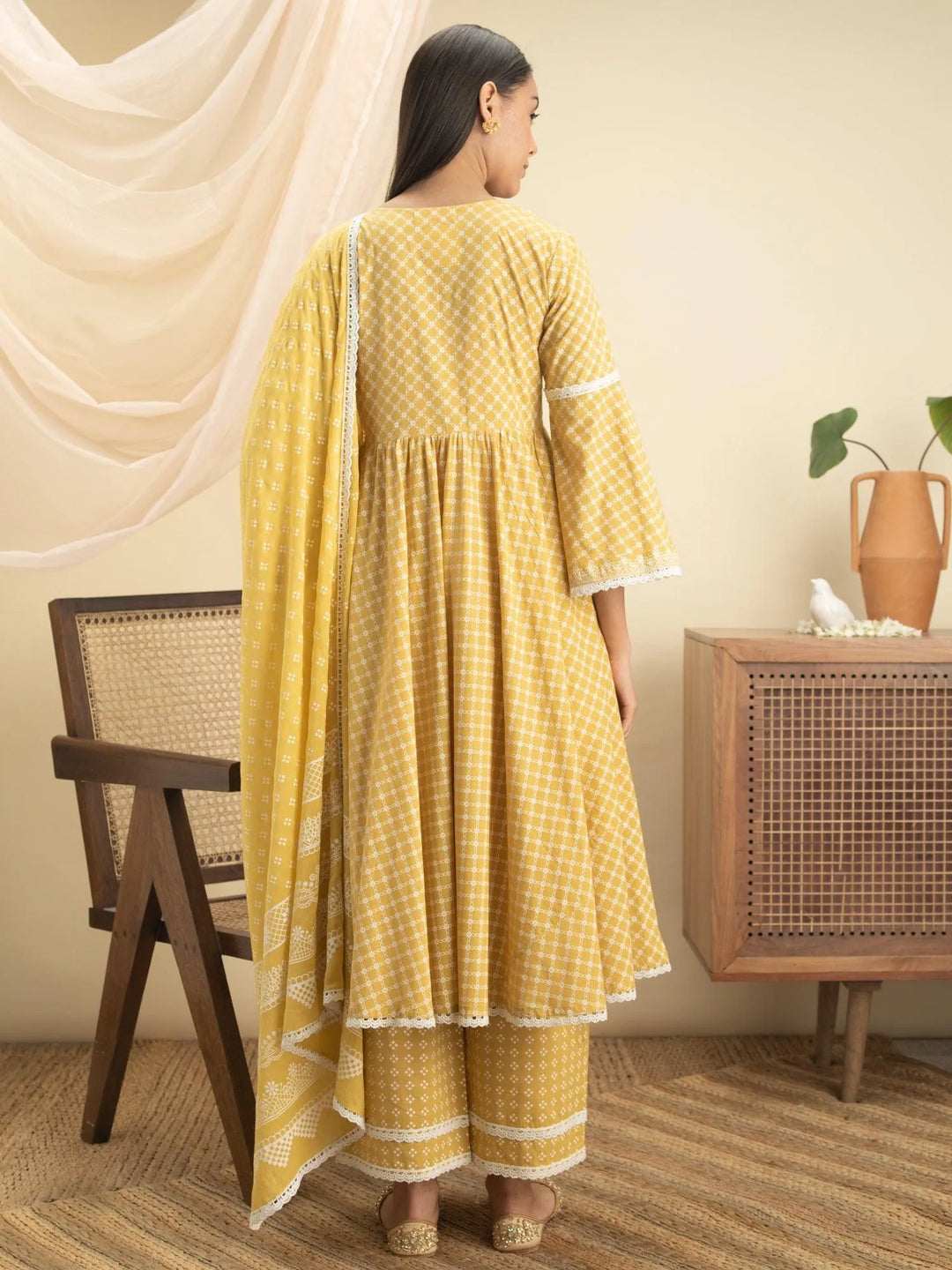 Yellow Printed Cotton Suit Set - Libas 