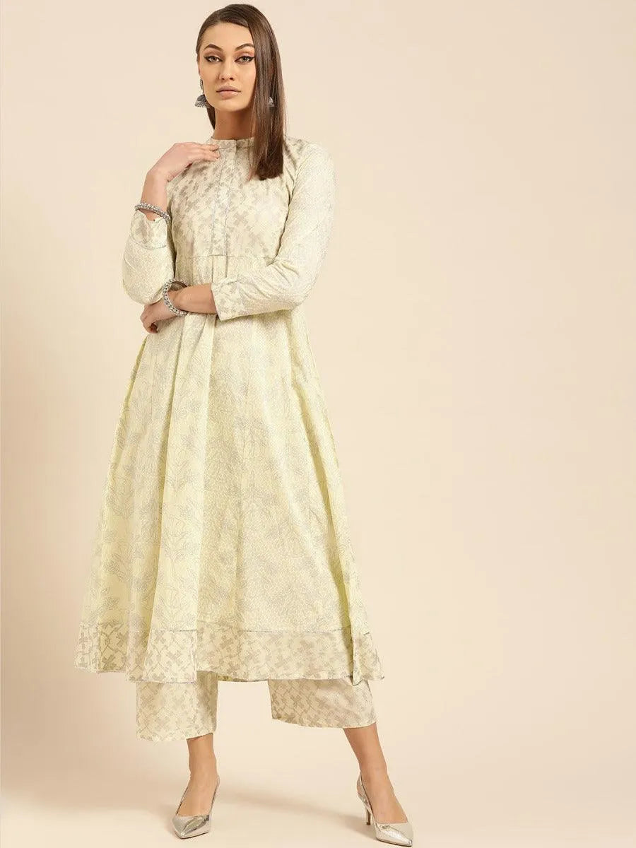 Yellow Printed Cotton Kurta Set - Libas