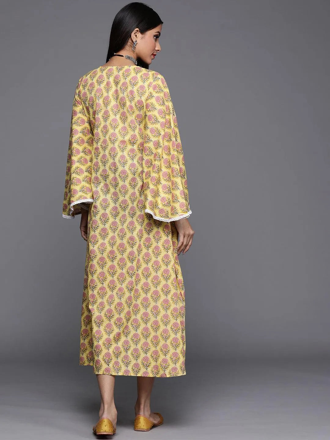 Yellow Printed Cotton Dress - Libas