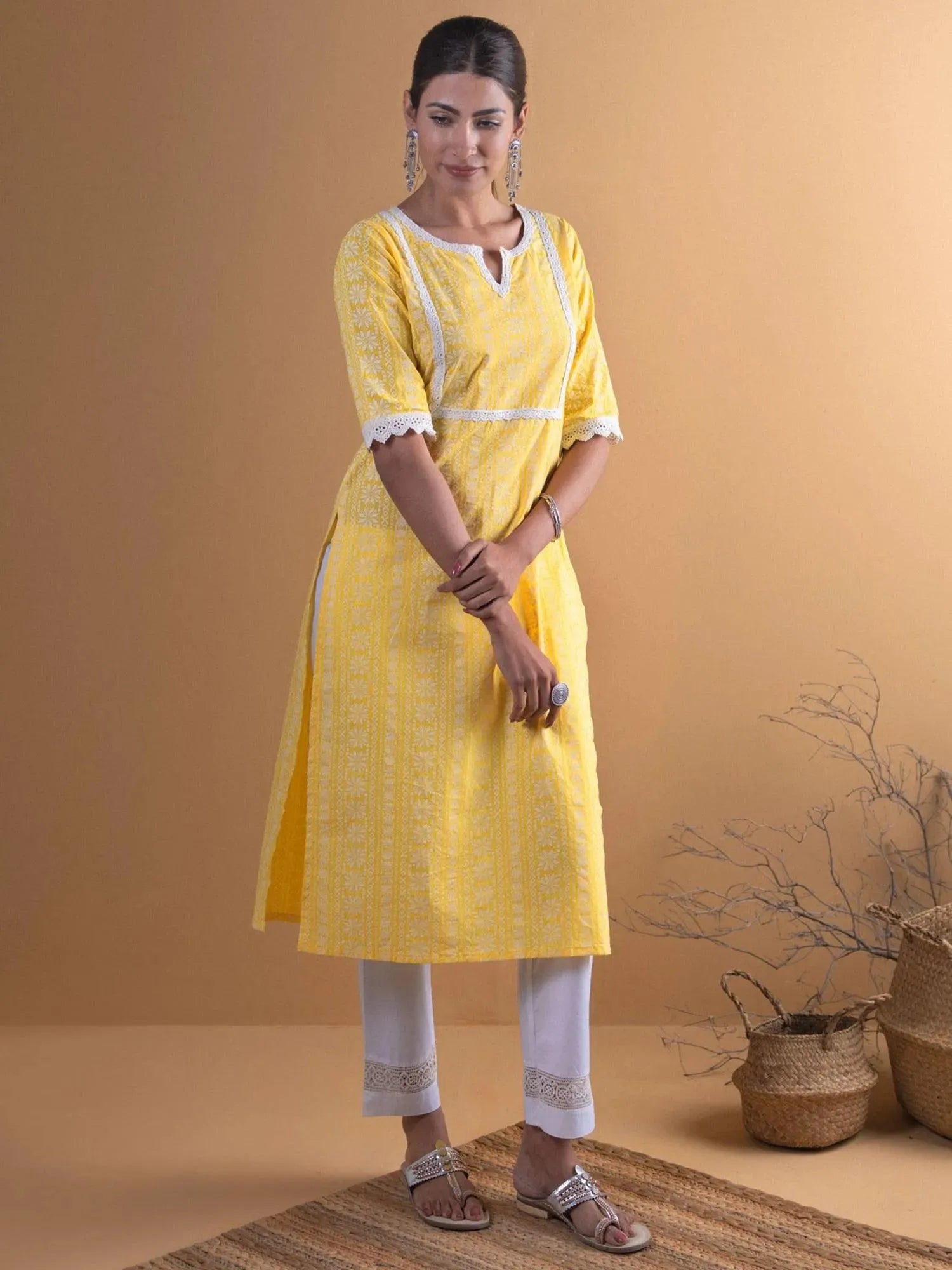 

Buy Yellow Printed Cotton Kurta - 8479MJ-XS | Libas Ethnic Wear Online