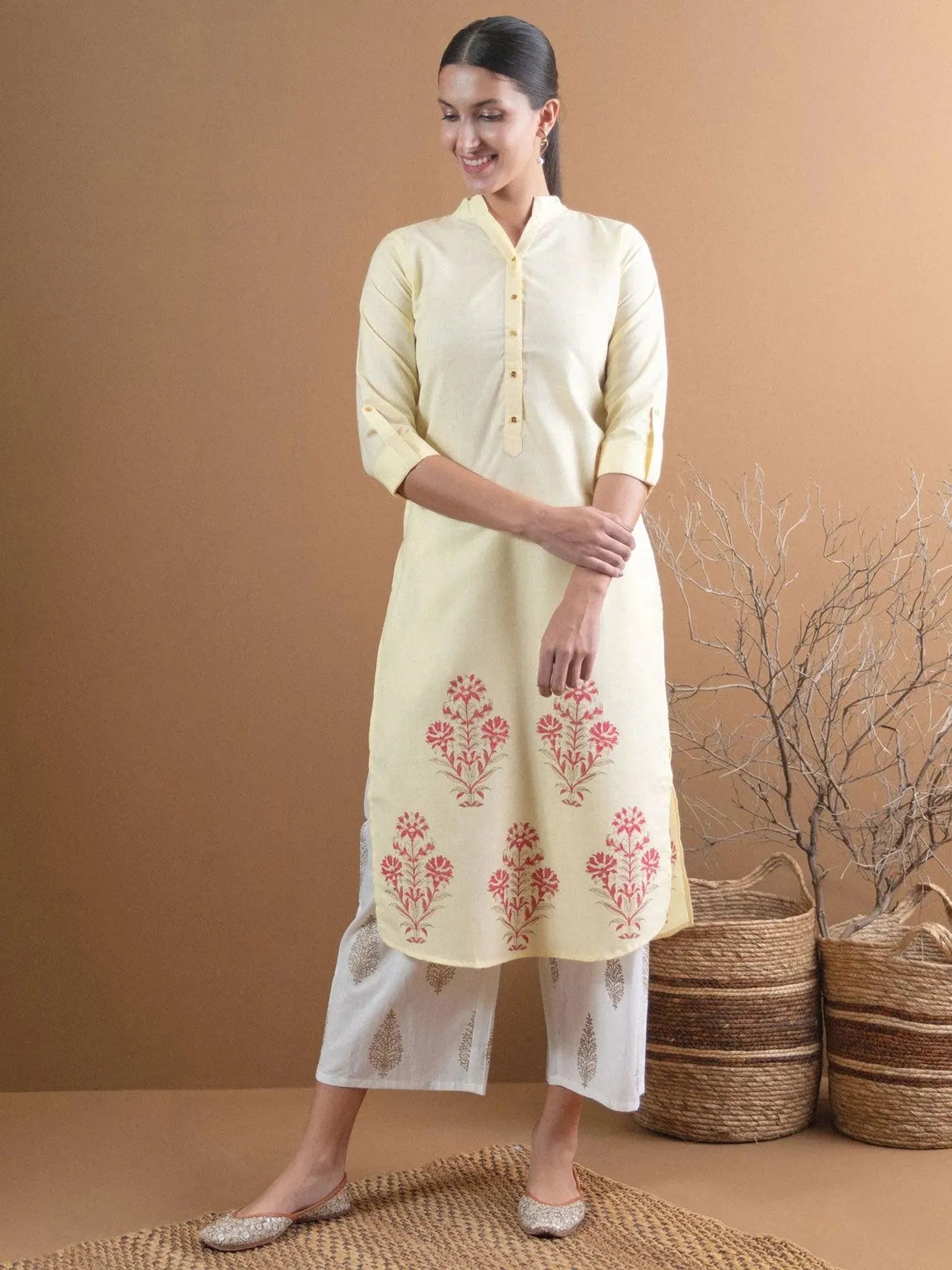 

Buy Yellow Printed Cotton Kurta - 9048-XS | Libas Ethnic Wear Online