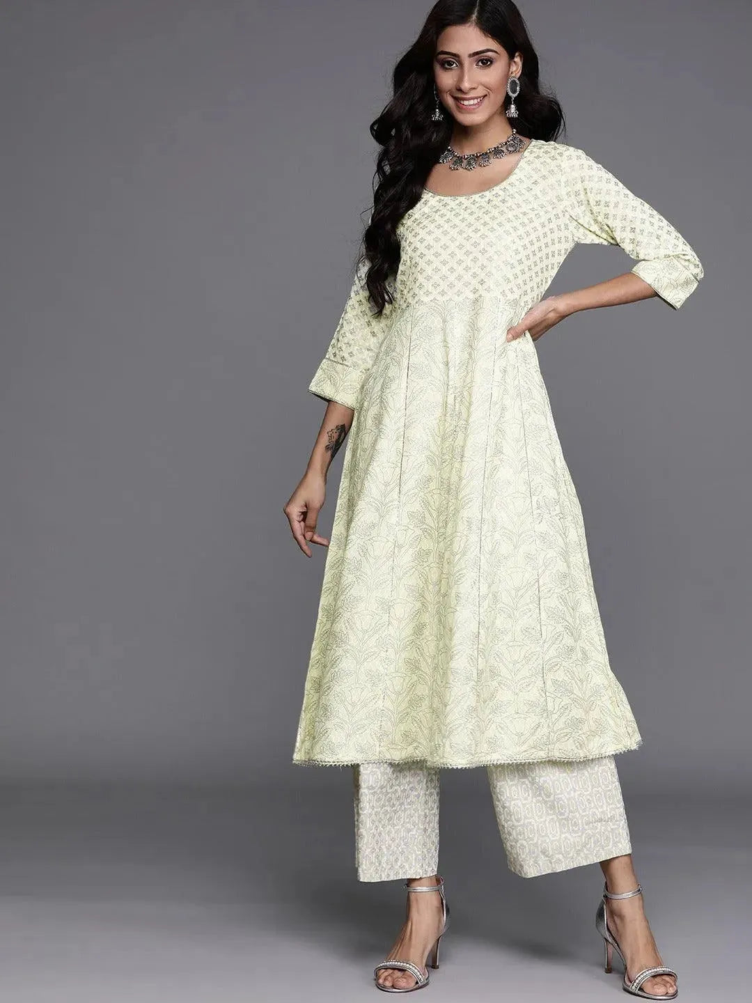 

Yellow Printed Cotton Kurta