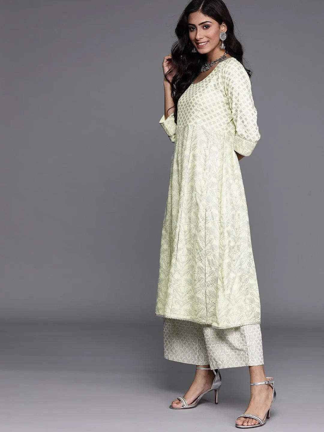 Yellow Printed Cotton Kurta - Libas