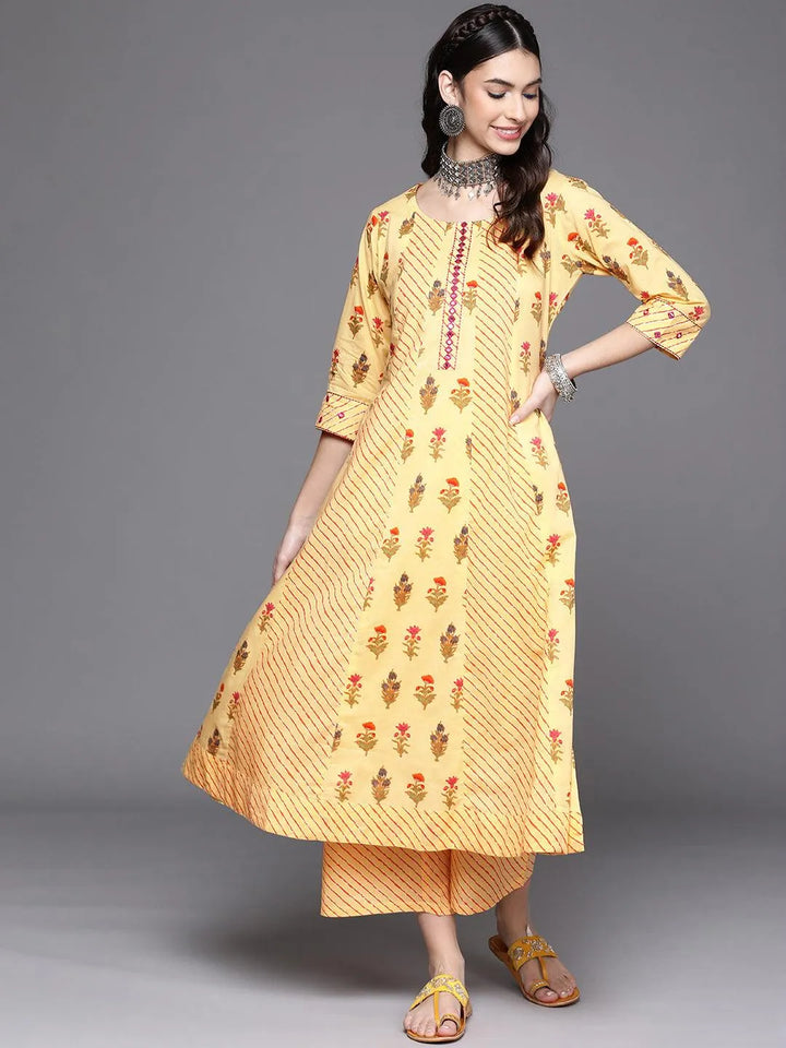 Yellow Printed Cotton Kurta - Libas