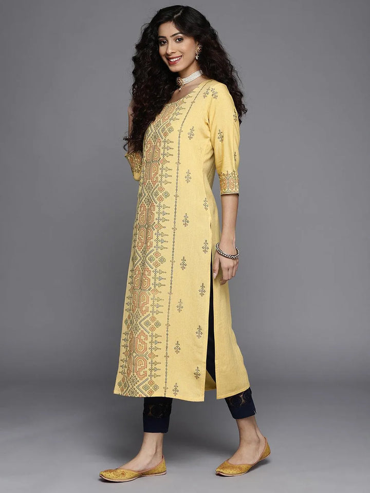 Yellow Printed Cotton Kurta - Libas