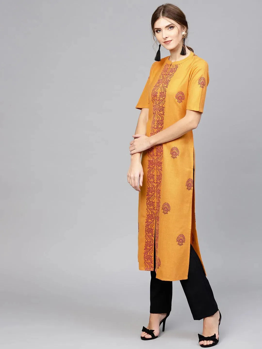 

Buy Yellow Printed Cotton Kurta - 7770E-XS | Libas Ethnic Wear Online