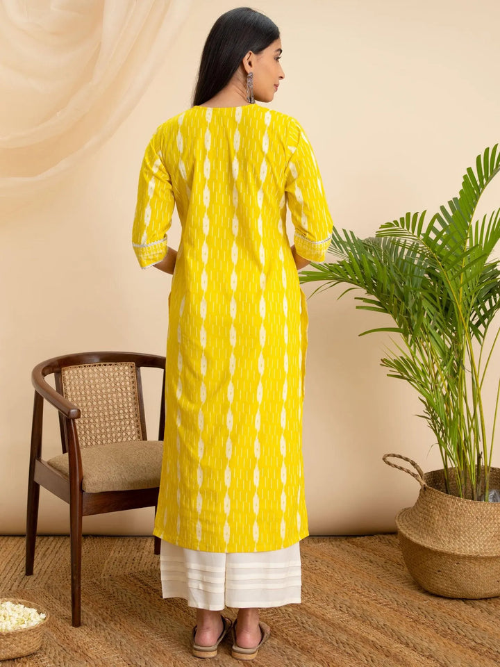 Yellow Printed Cotton Kurta - Libas