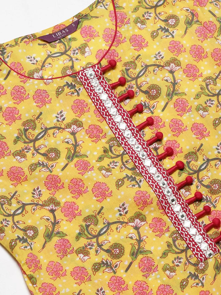 Yellow Printed Cotton Kurta - Libas