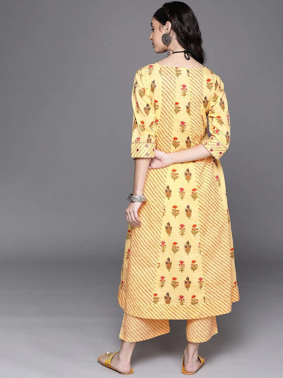 Yellow Printed Cotton Kurta - Libas