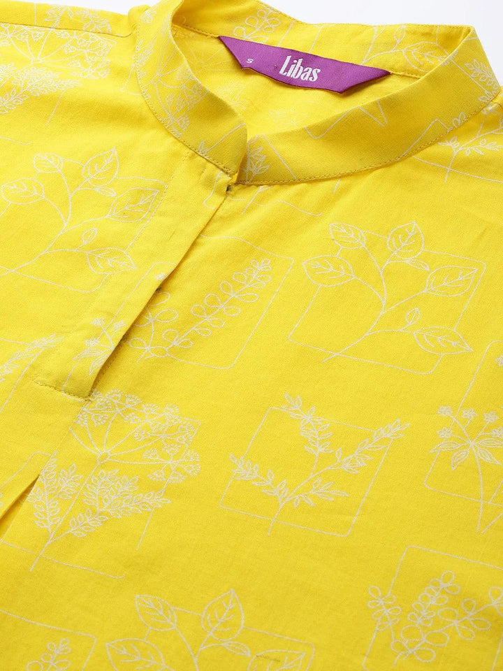 Yellow Printed Cotton Night Suit - Libas