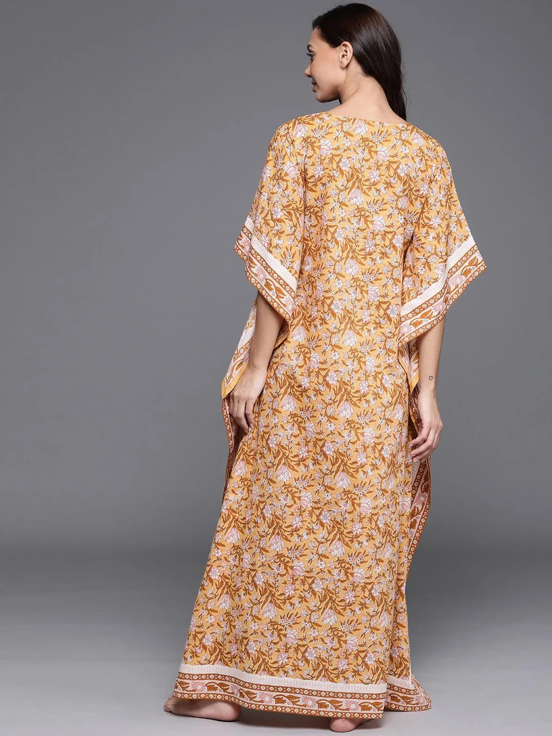 Yellow Printed Cotton Nightdress - Libas