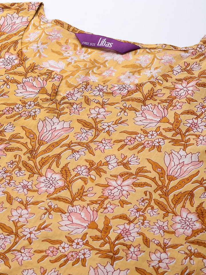 Yellow Printed Cotton Nightdress - Libas